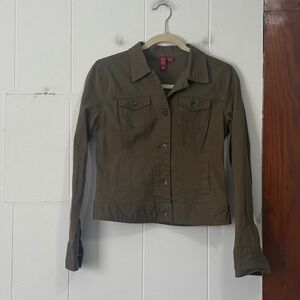 SO Y2K Olive Green Cotton Stretch Trucker Utility Jacket Brown Small